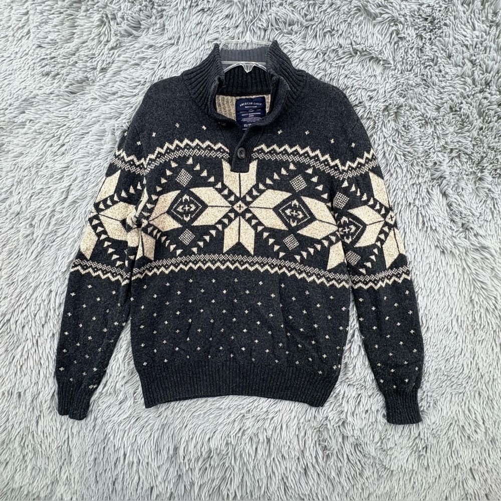American Eagle Outfitters Sweater Mens XS Mock Neck Pullover Nordic Snowflake